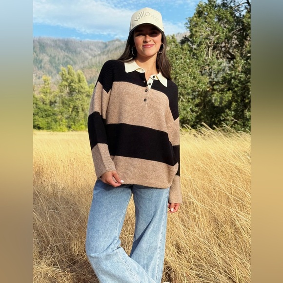 The Workshop Small Black Brown Stripped Sweater Oversized - Picture 11 of 14